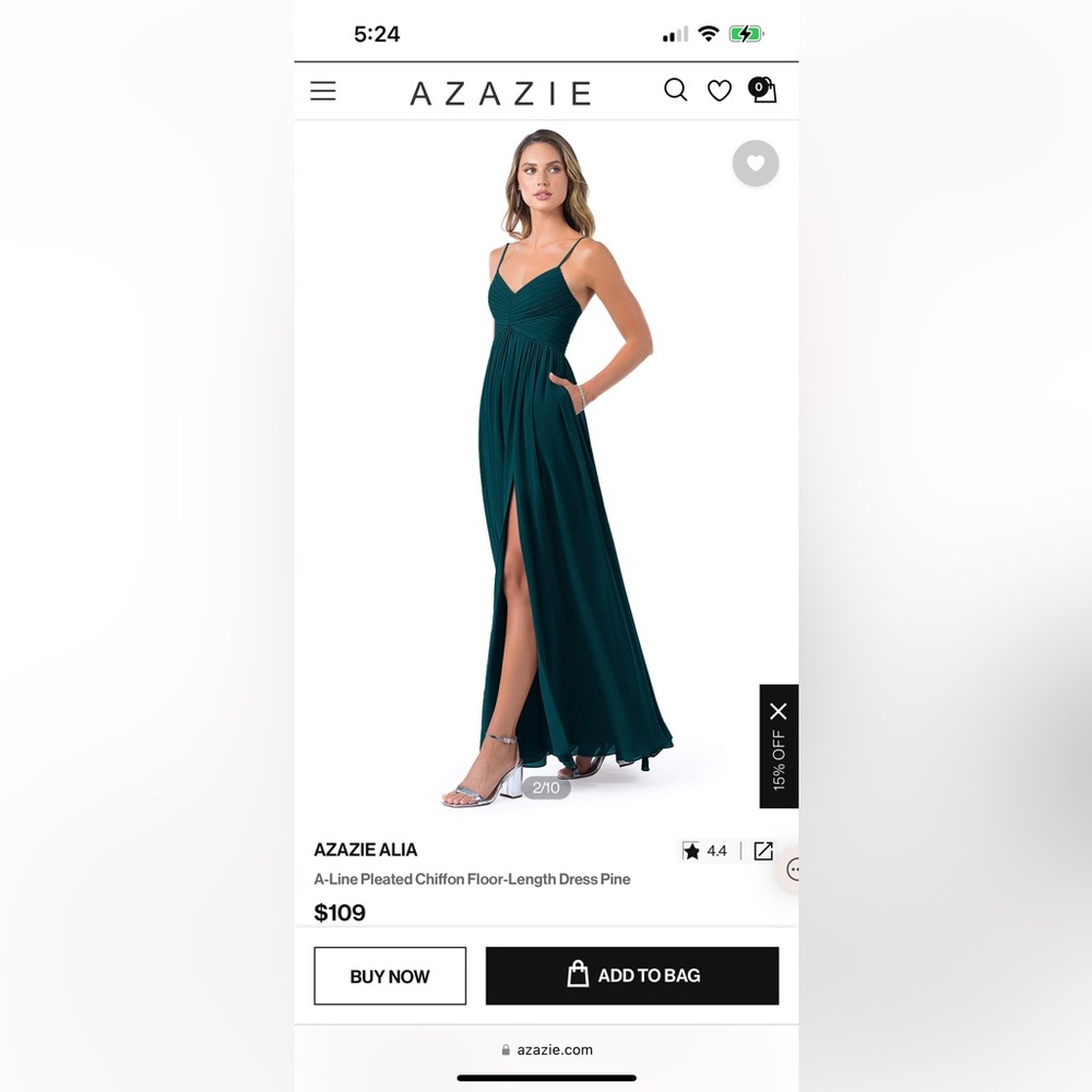 Azazie Alia Pine A-Line Pleated Chiffon Dress